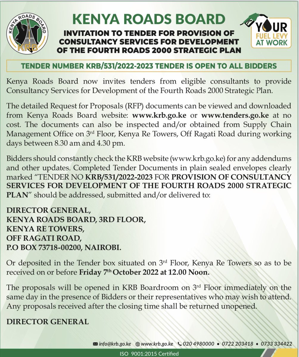 Kenya Roads Board on Twitter "Kenya Roads Board invites tenders from