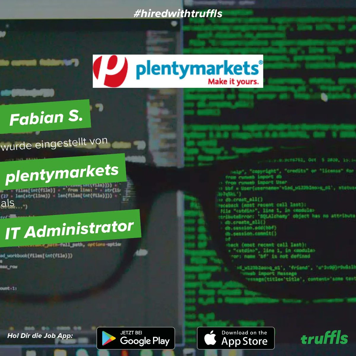 truffls's tweet image. Hired! 💚 Fabian &amp;amp; plentymarkets 🎉
#truffls #jobapp #job #jobs #hired #recruiting #recruiter #talent #hire #newjob #personalwesen #hr