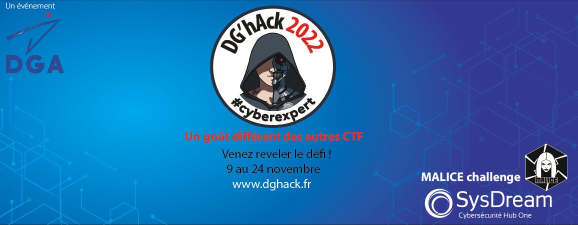 sysdream's tweet photo. Pour la 3ème année consécutive SysDream accompagne la @DGA lors du #DGhAck
Via MALICE retrouvez divers challenges de #crypto, #dev, #pwn et plus encore.
Vous avez l’âme d’un #cyberexpert et êtes prêt à relever le défi ?
👉RDV sur https://t.co/GdEfLTXwzk du 9 au 24 novembre ! https://t.co/cC4aMAg4Ql