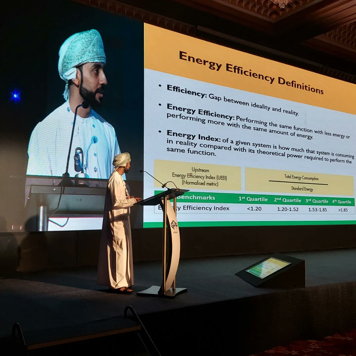 gpa_gcc_chapter's tweet photo. #Day3 Morning Session
Presenter: Mazin Al-Qasmi, @PDO_OM
Topic: Energy Efficiency Achievements in Gas Processing Operation
#GPAGCCChapter #gasprocessing #gpagcc #day3 #oilandgasindustry #kuwait #conference #Exhibition #speaker #session #technicalsession #Presenter https://t.co/ZyBaYNBx5g