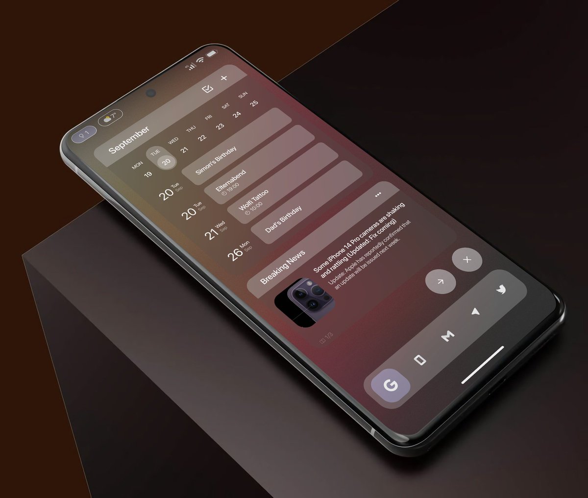 noir_arts's tweet photo. Back from vacation and still going the clean way with some minor inspiration from iOS here and there... Made fit for Android, of course. 🤫

#klwp #kwgt #wallpaper #android #iOS16 https://t.co/NOHdXw1jS1