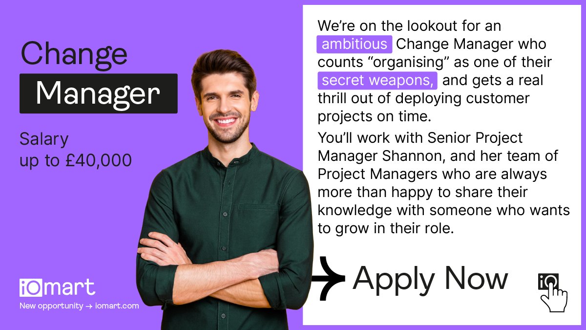 iomart's tweet photo. We're looking for a Change Manager to join our #projectmanagement team. Someone who counts “organising” as one of their secret weapons. If that sounds like you, apply for our Change Manager #jobopening now ➡ https://t.co/grg0IAFVoS

#careers #hiring #techjobs #changemanagement https://t.co/d9dsXLCarh
