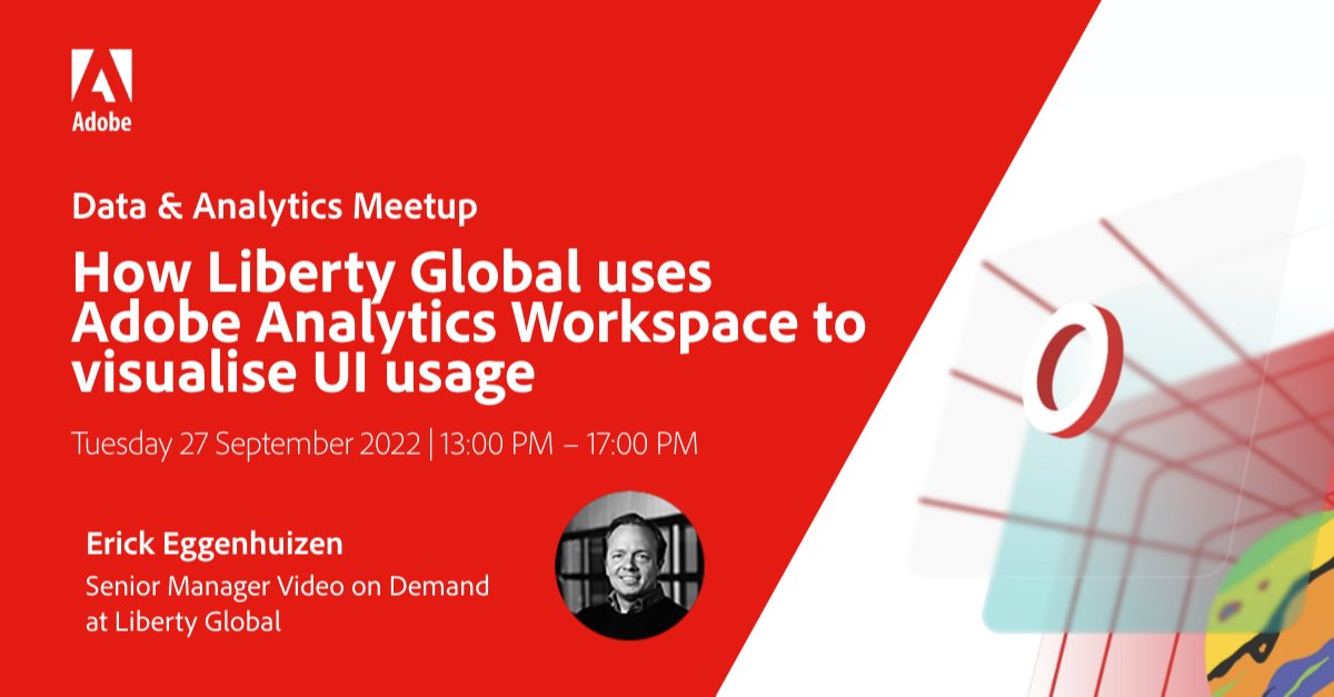 Come and join our Data &amp; Analytics Meetup on Tuesday 27 September! Erick Eggenhuizen, senior manager at Liberty Global, will talk about how advanced techniques can maximize value and get the most of your data. Register here: adobe.ly/3xqgKaf