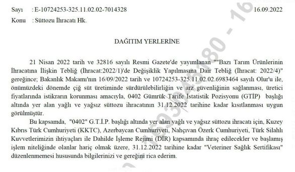 SahinalpBulent's tweet image. #Süttozu ihracatına kısıtlama kararı alındı.
Tarım Bakanlığı &quot;çiğ süt üretiminde sürdürülebilirlik ve arz güvenliği sağlanması, üretici fiyatında istikrarın korunması amacıyla, 0402 GTİP yağlı ve yağsız süt tozu ihracatı 31/12/2022&apos;e kadar kısıtlanması uygun görülmüştür&quot; denildi.