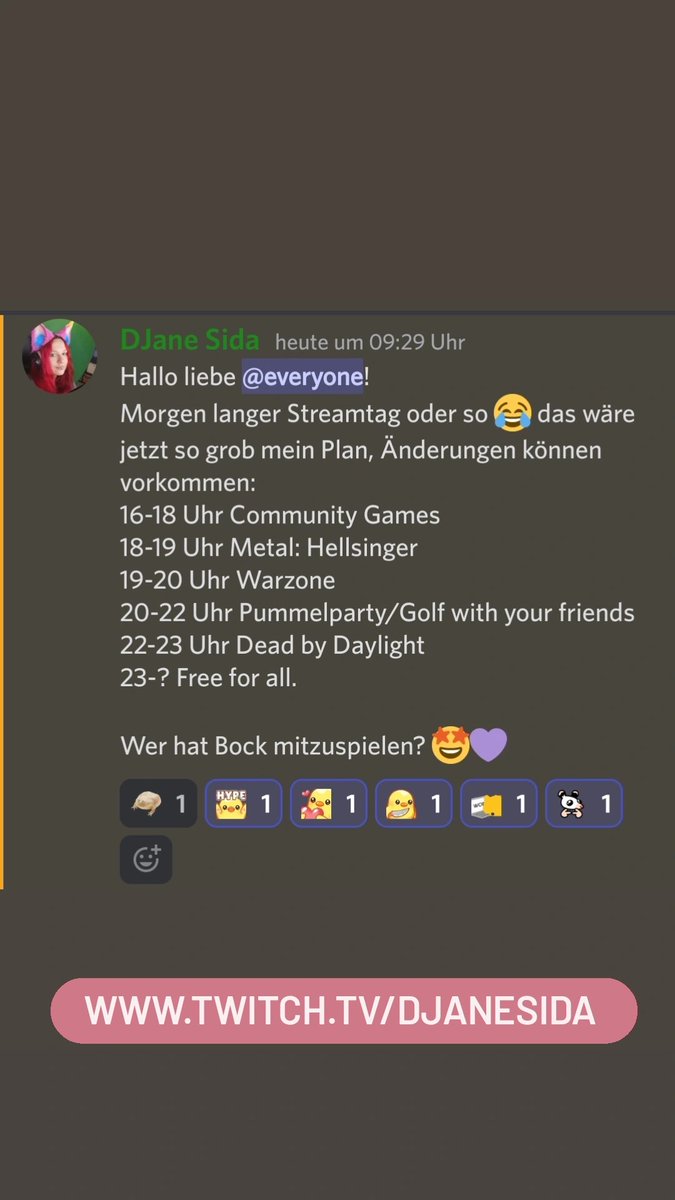 Kommt morgen rum, suche immer neue Mitspielende! twitch.tv/DJaneSida