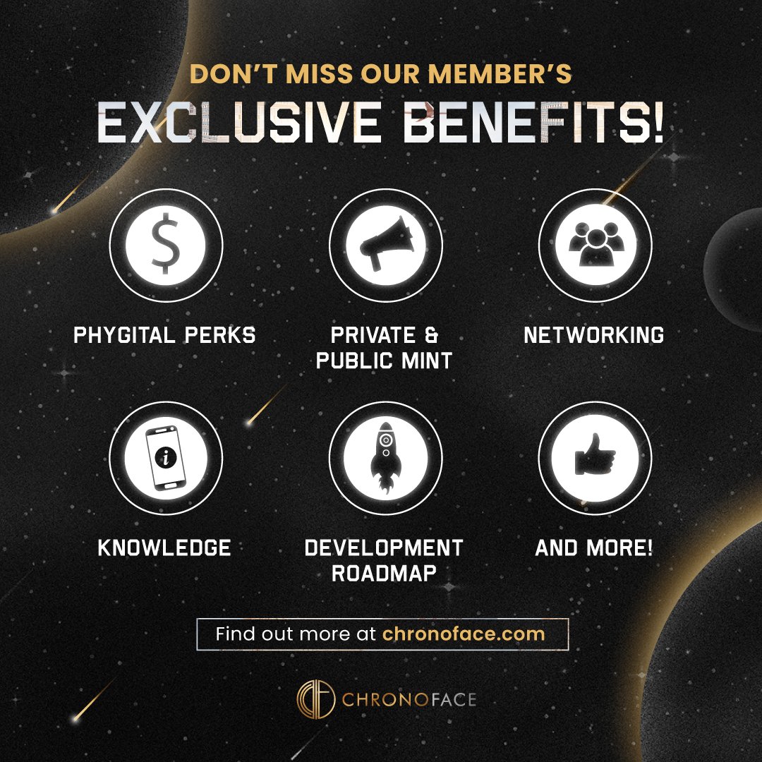 ChronofaceNFT's tweet photo. Be a member of our #Chronoface community and enjoy exclusive benefits! #nft #Digital_watch https://t.co/AebK45I1pi