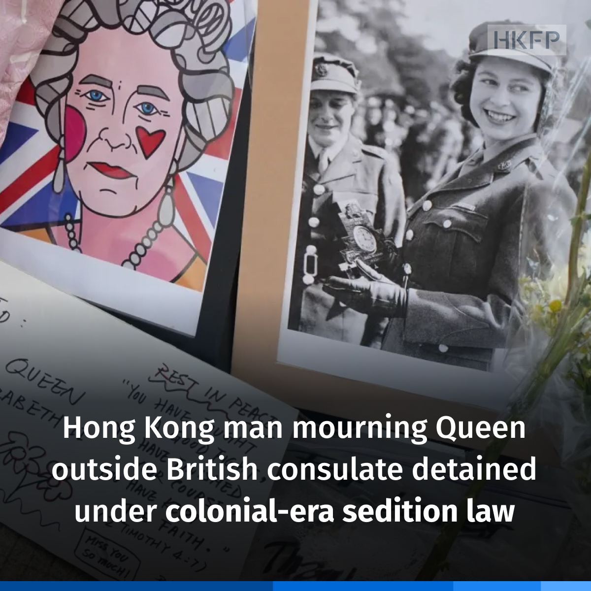 hkfp's tweet photo. Hong Kong police arrested a 43-year-old man under the colonial-era sedition law while he was paying tribute to Britain's Queen Elizabeth II at the city's British consulate on Monday night. He has been detained pending investigation.

Photo: Hillary Leung/HKFP. https://t.co/WwcwE5oW2V