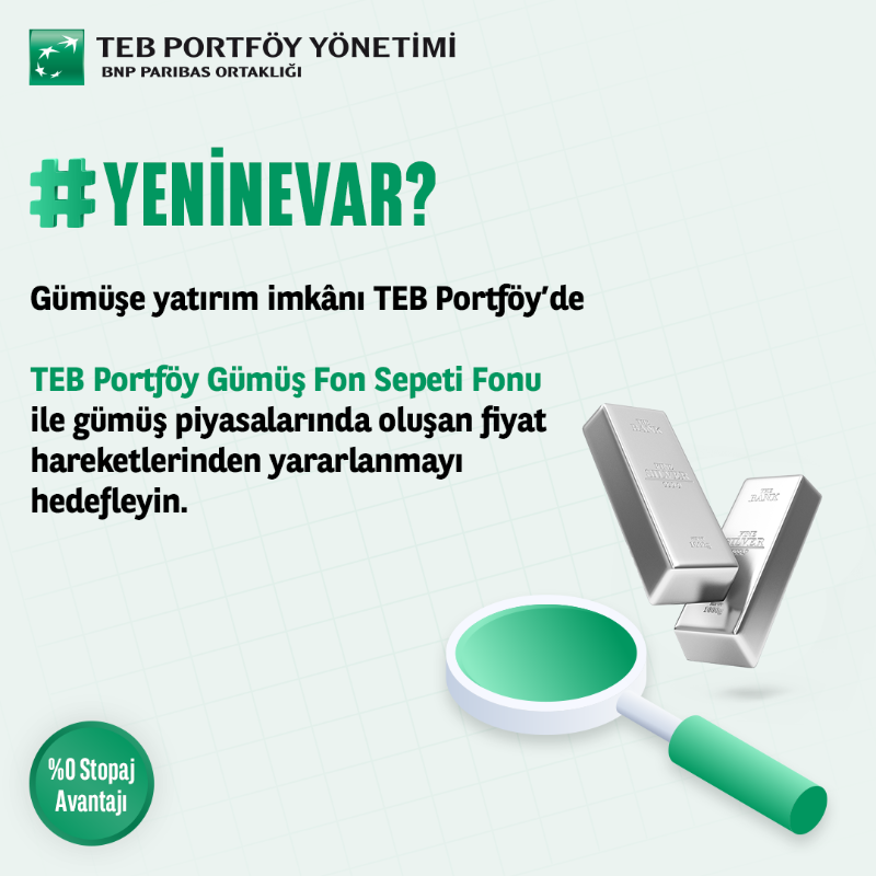 TEBPortfoy's tweet photo. Dünya gümüş piyasalarındaki fiyat hareketlerini orta ve uzun vadede TEB Portföy Gümüş Fon Sepeti Fonu ile değerlendirin. Fon hakkında detaylı bilgi için tıklayın. #YeniNeVar #GMC #TEBPortföy