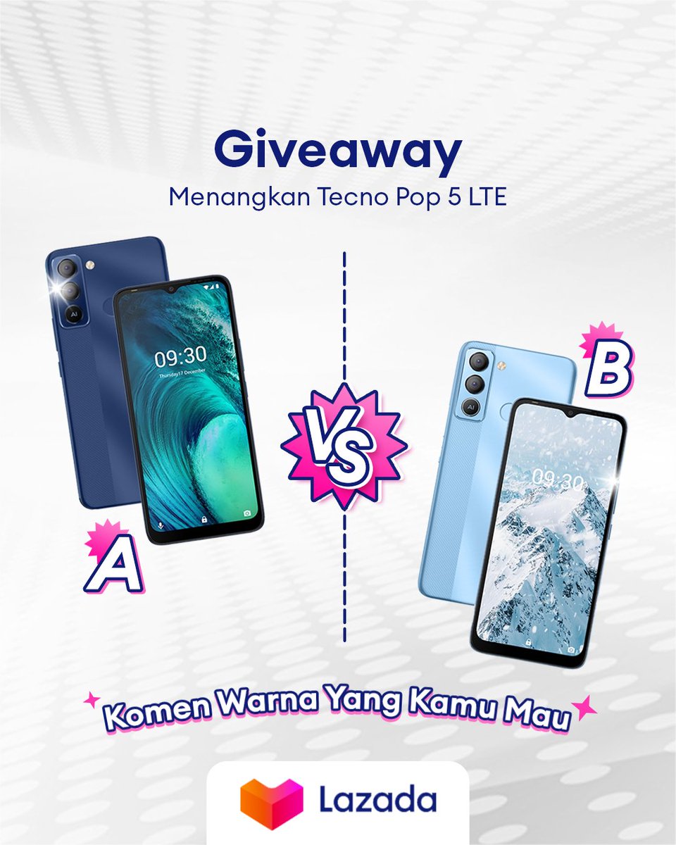LazadaID's tweet photo. ✨GIVEAWAY ALERT✨

MAU TECNO POP 5 LTE GRATIS?
1. Follow @LazadaID
2. Jangan lupa RT, Like, Komen warna yang kamu mau &amp; alasan harus menang sebanyak-banyaknya pakai hashtag #LazadaGiveaway 
3. Tag 3 temanmu

Cus, ikutan!

*Pengumuman 30 September

#TambahKeHidupmu #LazadaID https://t.co/1ThwyeS3Gk