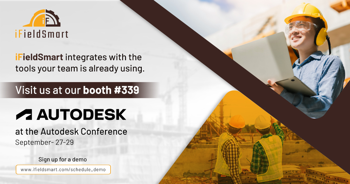 iFieldSmart_'s tweet photo. iFieldSmart integrates with the tools your team is already using. Visit us at our booth #CON339 at the Autodesk Conference Sept. 27-29.
Schedule Demo today: https://t.co/XjKjuh7hmB
#Autodesk #constructionmanagement #constructiontechnology #ifieldsmart #signup #scheduledemo https://t.co/rw1OYNLYWN