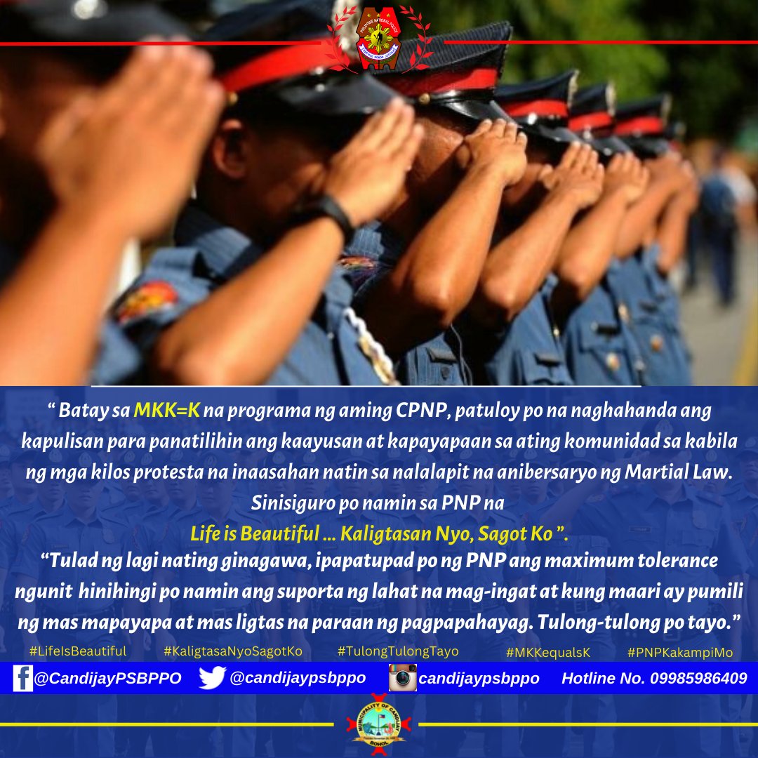 candijaypsbppo's tweet photo. #TeamPNPCandijay
#lifeIsBeautiful
#KaligtasaNyoSagotKo
#TulongTulongTayo 
#MKKequalsk 
#PNPKakampiMo https://t.co/pX1p4ErQNM