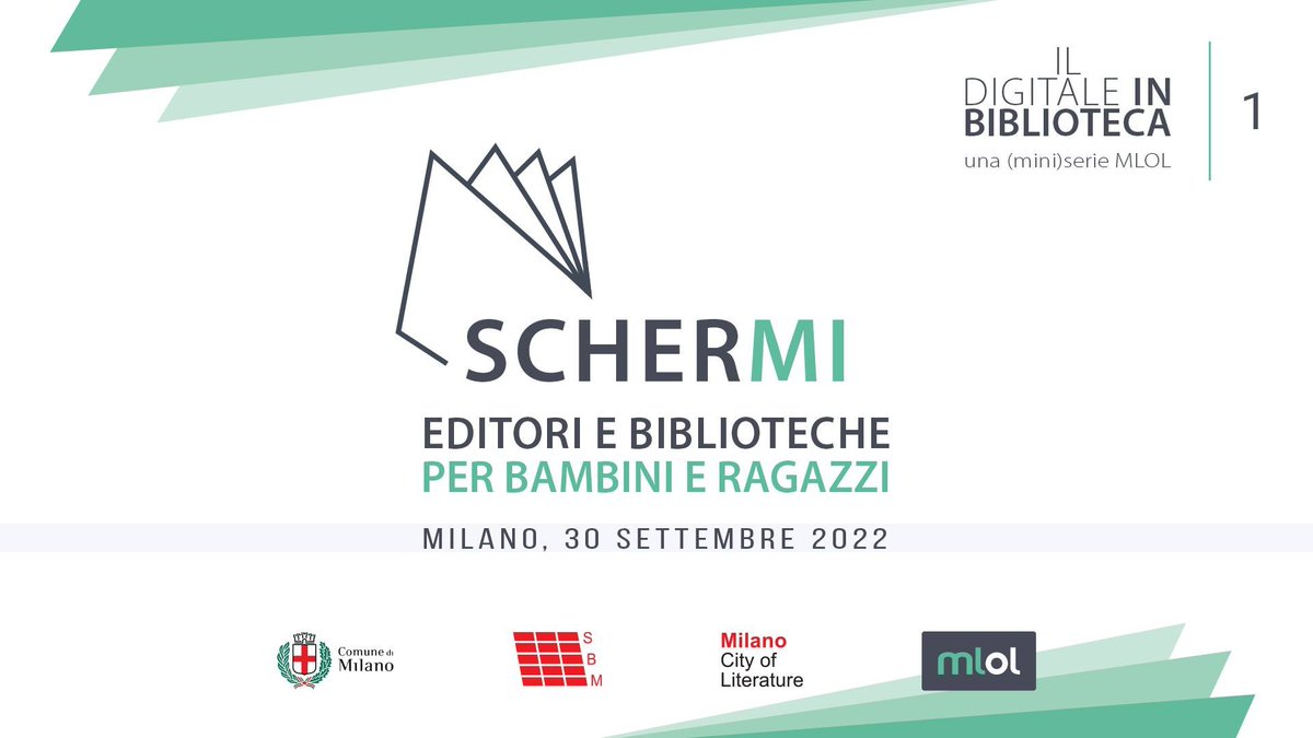 Cosa > SCHERMI. EDITORI E BIBLIOTECHE PER BAMBINI E RAGAZZI

Dove > Milano, Palazzo Reale
Quando > Venerdì 30 settembre, 9.30 - 13.00
Iscrizioni > eventbrite.es/e/schermi-bibl…