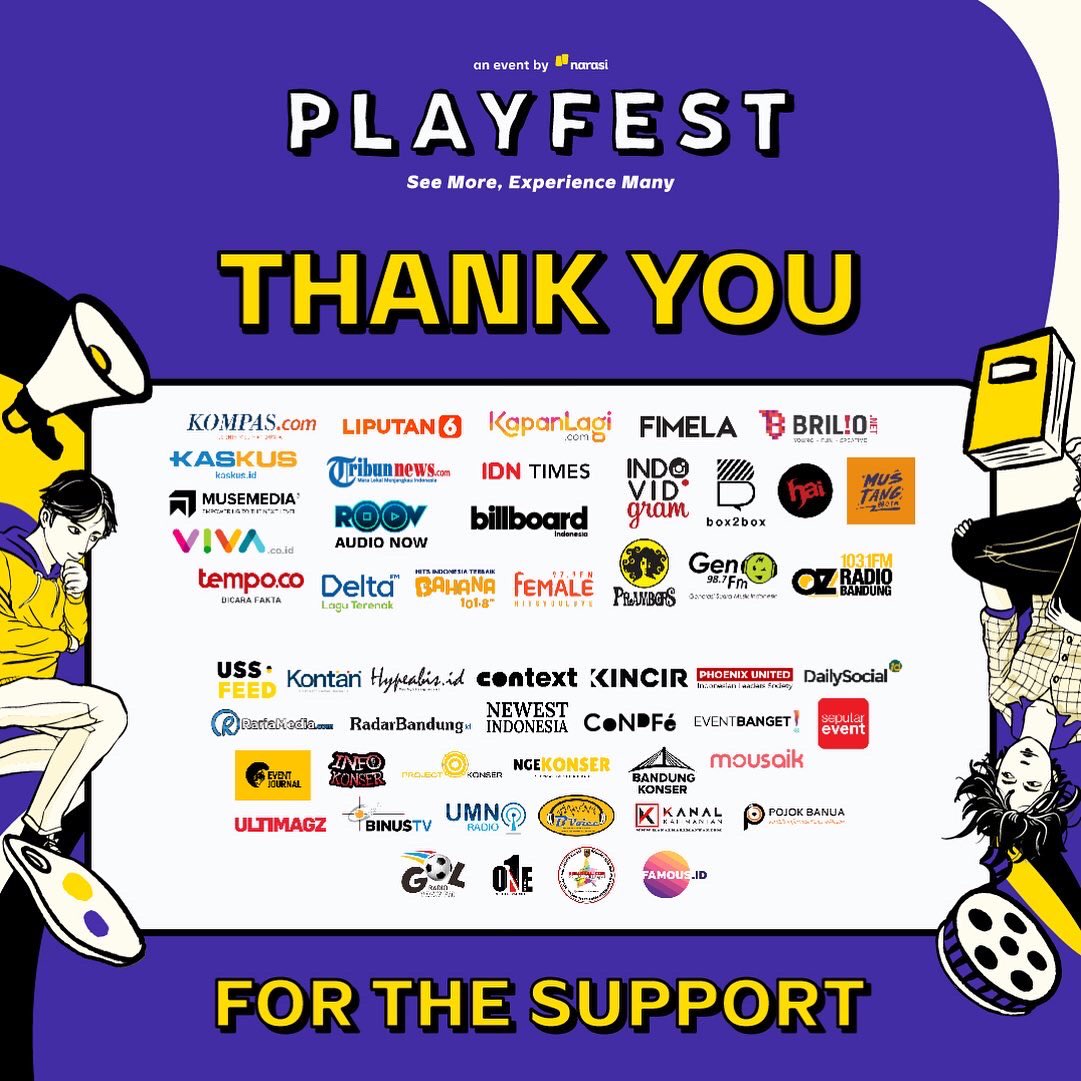 narasitv's tweet image. Terima kasih banyak buat talent, media, food and beverages, hotel, beauty dan merchandise partner yang telah mendukung Playfest!🙌🏻 | Playfest

#Playfest2022 #ReactivateYourSense