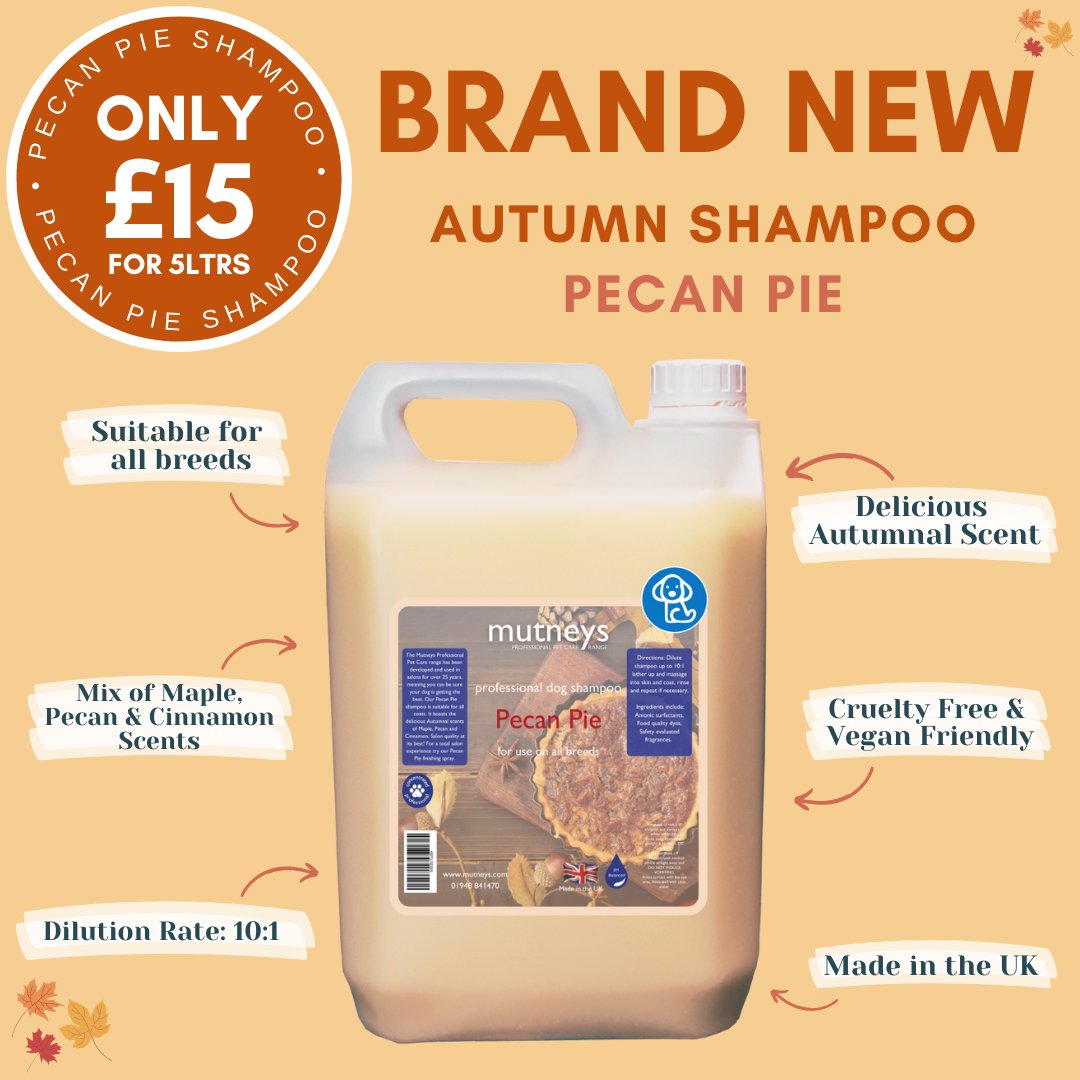 Themutneysdog's tweet photo. NEW AUTUMN / WINTER SHAMPOO! 🍂
Our brand new Pecan Pie Shampoo boosts the delicious Autumnal scents of Maple, Pecan and Cinnamon.

Perfect for Autumn &amp; Winter!

Suitable for all coats &amp; breeds. 

WAS £20.75 NOW ONLY £15 (limited time only!)

Shop online: https://t.co/e9dV4uEt6o https://t.co/myJxKW1thZ