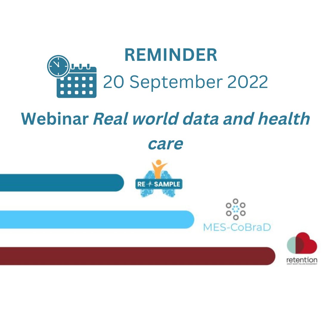 🗓️SAVE THE DATE - REMINDER ‼️

📌Join @resample_h2020, @MESCoBraD and @Retention_EU  at 12h today to discuss the potential of #machinelearning and #rwd in #healthcare 

You can still register here 👉
teams.microsoft.com/registration/-…