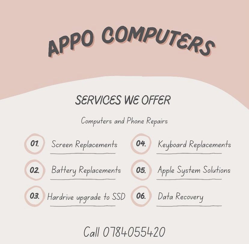 AppoComputers's tweet image. We do all computers and phone repairs. Visit our shop at Gigiri Box Park shop 9.  #westlands #kenya #nairobi