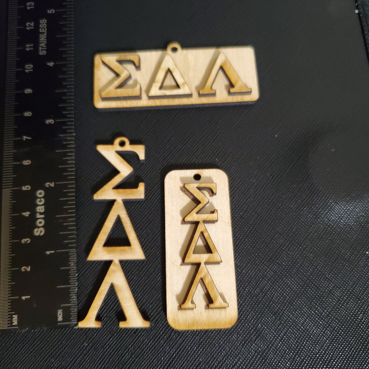 MakerMeraki's tweet photo. I'm up at 3am prototyping earings for my wife's sorority's upcoming Founder's Day.  I love my wife more than sleep, and I keep my promises. The  @xToolOfficial D1 Pro 20w works like a dream, freeing up my CO2 for other work. #diodeLaser #laser #xtool https://t.co/gQzbvcJQNx