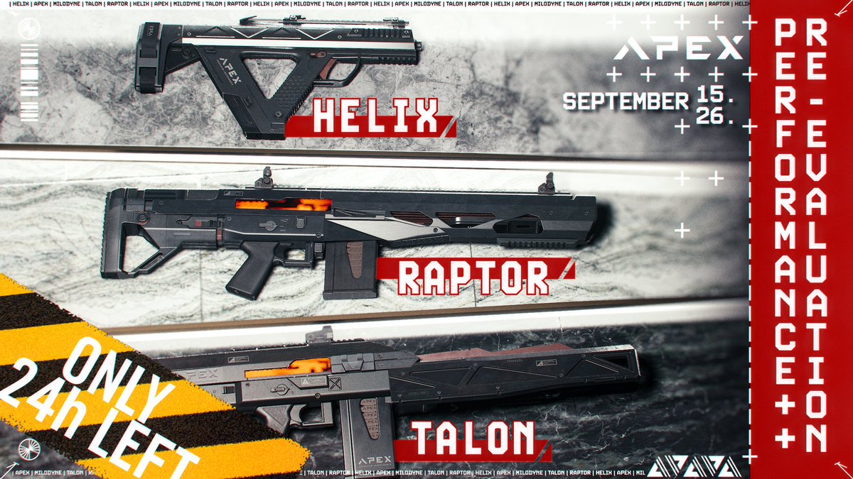 Performance Re-Evaluation // Task Event

Only 24 hours left to complete your performance re-evaluation and earn the Apex weapons before they appear in the store! Hurry up, Mercs!