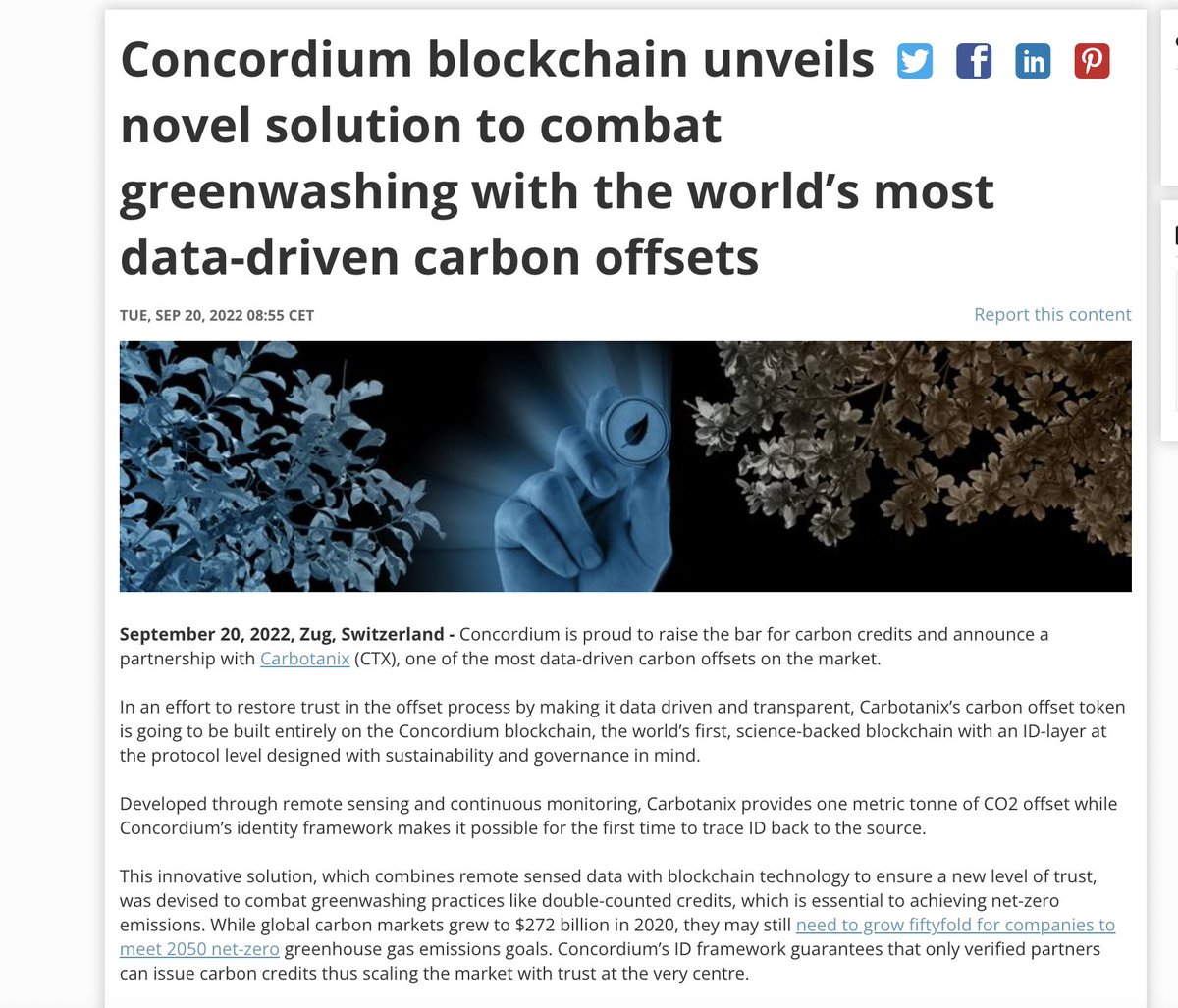 Carbotanix, one of the most data-driven carbon credits on the market, is building its carbon offset token entirely on the #Concordium blockchain! 🌱
 
Read about their innovative solution here: 
news.cision.com/concordium/r/c… #CarbonCredits