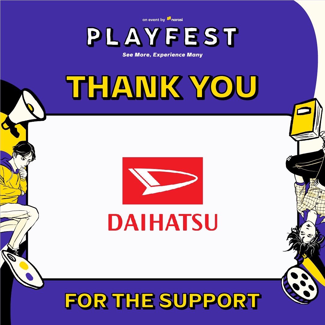 narasitv's tweet image. Terima kasih untuk semua official sponsor yang telah mendukung Playfest!🥳

#Playfest2022 nggak mungkin berjalan lancar tanpa dukungan dari @juloindonesia @GrabID @ovo_id @CornettoID @DaihatsuInd @sehatAQUA @GarnierID &amp;amp; @Urbnxid 🙌🏻 | Playfest

#Playfest2022 #ReactivateYourSense