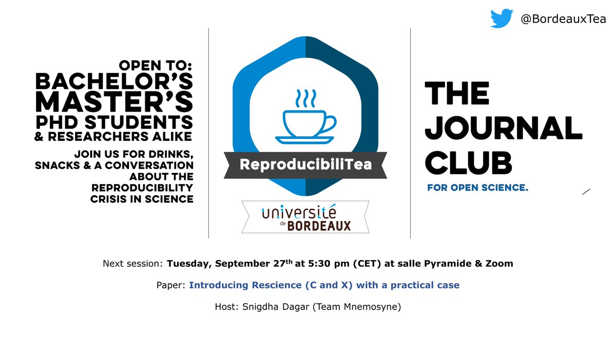 Next week we'll have a session on <a href="/ReScienceEds/">ReScience Editions</a> !
The session will be hosted by <a href="/snig26/">Snigdha Dagar</a>, a 3rd year Ph.D. student at the Mnemosyne team in <a href="/Neuro_Bordeaux/">Bordeaux Neurocampus</a>.

More info: mailchi.mp/d83140dbf458/b…