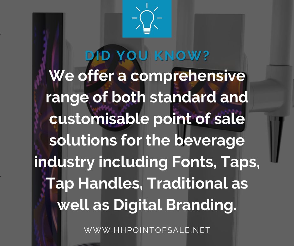 HHpointofsale's tweet photo. Did you know...💡
#POS #Beverage #Fonts #Taps #BeverageIndustry #Beer #Cider #SoftDrinks #PointOfSale #Design #Manufacturing #Assembly #DripTray https://t.co/3J3kAec0ev