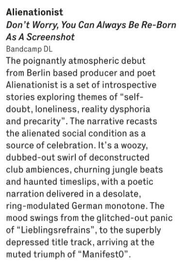 ArcanePatterns's tweet photo. Our own Alienationist @philrhens aka Klne is reviewed in @thewiremagazine by @LeahKardos ! 😍

get the album here: https://t.co/iWYglNb6ZC

#alienationist #spokenword #jungle #Review https://t.co/VZ4bdPpeH0