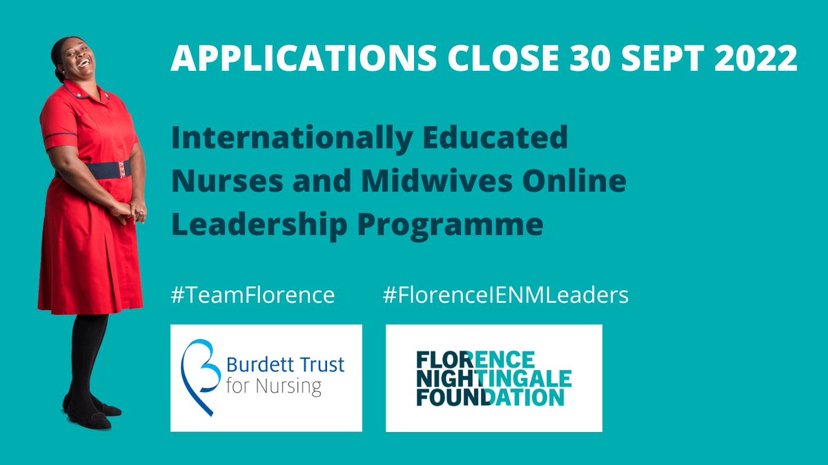 FNightingaleF's tweet photo. ⏳ Applications close 30 Sept! ⏳

Applications for our fully funded IENM Online Leadership Programme are  still open. Help us reach as many Internationally Educated Nurses and Midwives as possible. 🔃
https://t.co/sxDR4SVo4F

#Teamflorence🤍 @BurdettTrust #FlorenceIENMLeaders https://t.co/aTKW1xFO0n