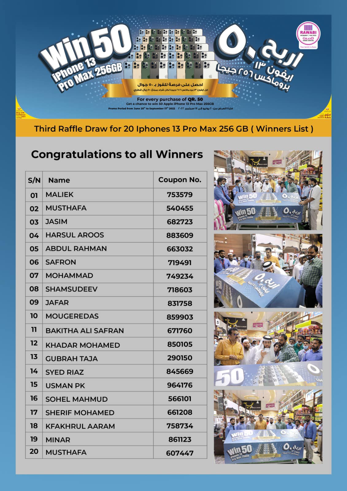 Rawabi Hypermarket announces grand winner of Shop and Win coupon draw