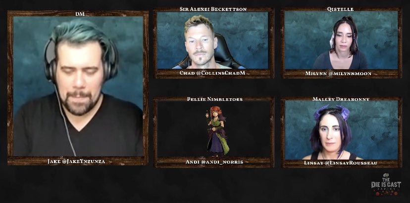 lottieami's tweet photo. What a great first episode on @DieIsCastGaming ! I passed out just over an hour in but I’m glad I was there for the start! But caught up now and @JakeYnzunza was awesome as DM and @CollinsChadM , @LinsayRousseau and @milynnmoon were incredible at their characters!! https://t.co/IsH6bnw54Q