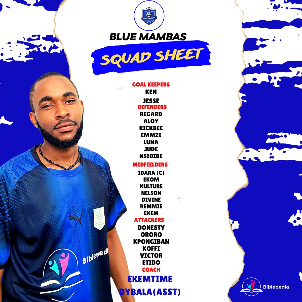 BlueMambasFC's tweet photo. OFFICIAL: Released 22 Man squad sheet for the Blazers tournament!

💙⚔️ https://t.co/rO9XZj12S6