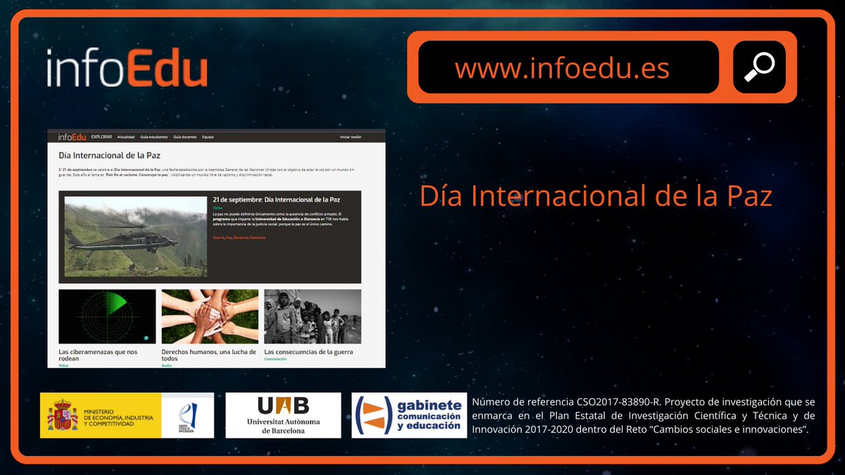 INFOEDUes's tweet photo. 💻¡Nueva portada disponible!
🗣️Esta semana #InfoEdu dedica su portada al Día Internacional de la Paz, una fecha que alza la voz por un mundo sin violencia. 
🔗Entra en https://t.co/Lirh3Qanf6 y explora https://t.co/cBeRZmlOpv