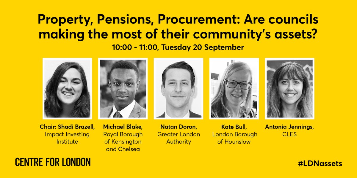 centreforlondon's tweet photo. We're live now with Shadi Brazell, Michael Blake, Natan Doron, and Antonia Jennings to discuss procurement, property, and pensions and how councils can put them to work for their residents. #LDNassets
Tune in here: https://t.co/K95Om3KyFd https://t.co/0KolNFAJz1