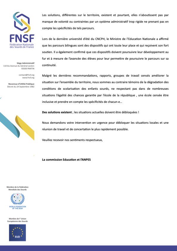 Lettre Ouverte : situation alarmante élèves sourds sans enseignants <a href="/Elisabeth_Borne/">Élisabeth BORNE</a> <a href="/education_gouv/">Ministère Éducation nationale</a> <a href="/CNCPH_fr/">CNCPH</a> <a href="/PapNdiaye/">Pap Ndiaye</a> <a href="/gdarrieussecq/">Geneviève Darrieussecq</a> <a href="/JCCOMBE/">Jean-Christophe COMBE</a>