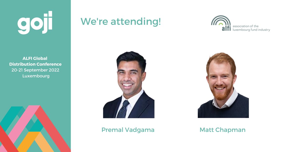 Goji_investor's tweet photo. We’re excited for Goji's Premal Vadgama and Matt Chapman to attend @ALFIfunds Global Distribution Conference in Luxembourg today, alongside the industry’s leading #FundDistributors and #AssetManagers.
We'd love to meet up if you're attending – reach out if you want to connect! https://t.co/tcDwS4bFOP