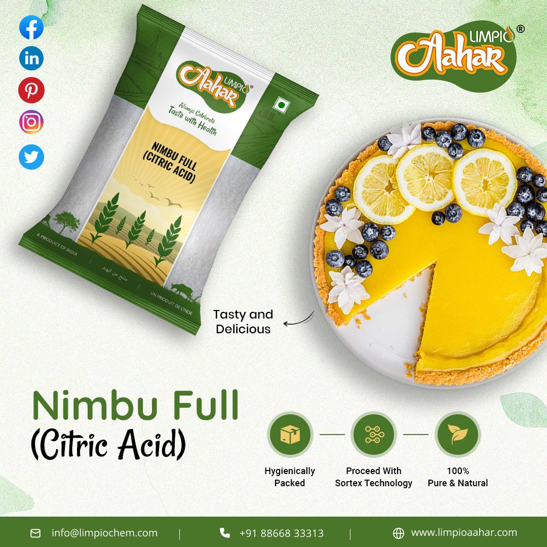 limpioaahar's tweet photo. Nimbu Full (Citric Acid)
-
• Tasty and Delicious
• Hygienically Packed
• Proceed with Sortex Technology
#aahar #limpio #limpioaahar #BaldhaExport #indianglossary #spices #pulses #dryfruit #healthy #fresh #nimbufull #citricacid #tasty #delicious #sortextechnology #hygenic https://t.co/HiVIo3kGXf