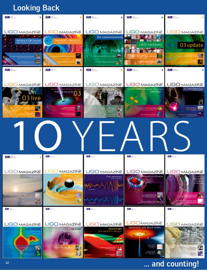 10 years of @LIGO Magazine! Gaby González and Andreas Freise (@gwoptics) look back at the early days of the Magazine on p12-, interviewed by our current lead editors Hannah Middleton (@hannahmidd8) and Anna Green (@annacgreen) #LIGOMagazineMemories ligo.org/magazine/LIGO-…