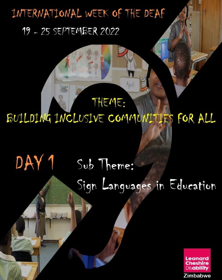 An Inclusive Society for All ! (@africalinc) on Twitter photo Today marks the beginning of the International Week of the Deaf. Acquisition of sign language from birth from fluent sign language models is critical to the cognitive and social development of deaf children - 
<a href="/WFDeaf_org/">World Federation of the Deaf</a> <a href="/DeafZimTrust/">Deaf Zimbabwe Trust</a>
 <a href="/MKundi21/">MKundi Foundation</a>
<a href="/FODPZ1/">FODPZ</a>
<a href="/ncdpz/">National Council of Disabled Persons of Zimbabwe</a>
 
<a href="/ActionAidZim/">ActionAid Zimbabwe</a> Today marks the beginning of the International Week of the Deaf. Acquisition of sign language from birth from fluent sign language models is critical to the cognitive and social development of deaf children - 
<a href="/WFDeaf_org/">World Federation of the Deaf</a> <a href="/DeafZimTrust/">Deaf Zimbabwe Trust</a>
 <a href="/MKundi21/">MKundi Foundation</a>
<a href="/FODPZ1/">FODPZ</a>
<a href="/ncdpz/">National Council of Disabled Persons of Zimbabwe</a>
 
<a href="/ActionAidZim/">ActionAid Zimbabwe</a>