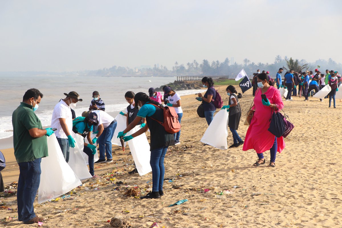 NCPCSL's tweet photo. NCPC, Sri Lanka organized another beach clean-up activity to commemorate International Coastal Clean up day which falls on September 17th. The beach clean-up was collaborated by Centre for beach clean up and Parley Sri Lanka as a part of EU Switch Asia funded PROMISE project. https://t.co/ldH4s8pTLv