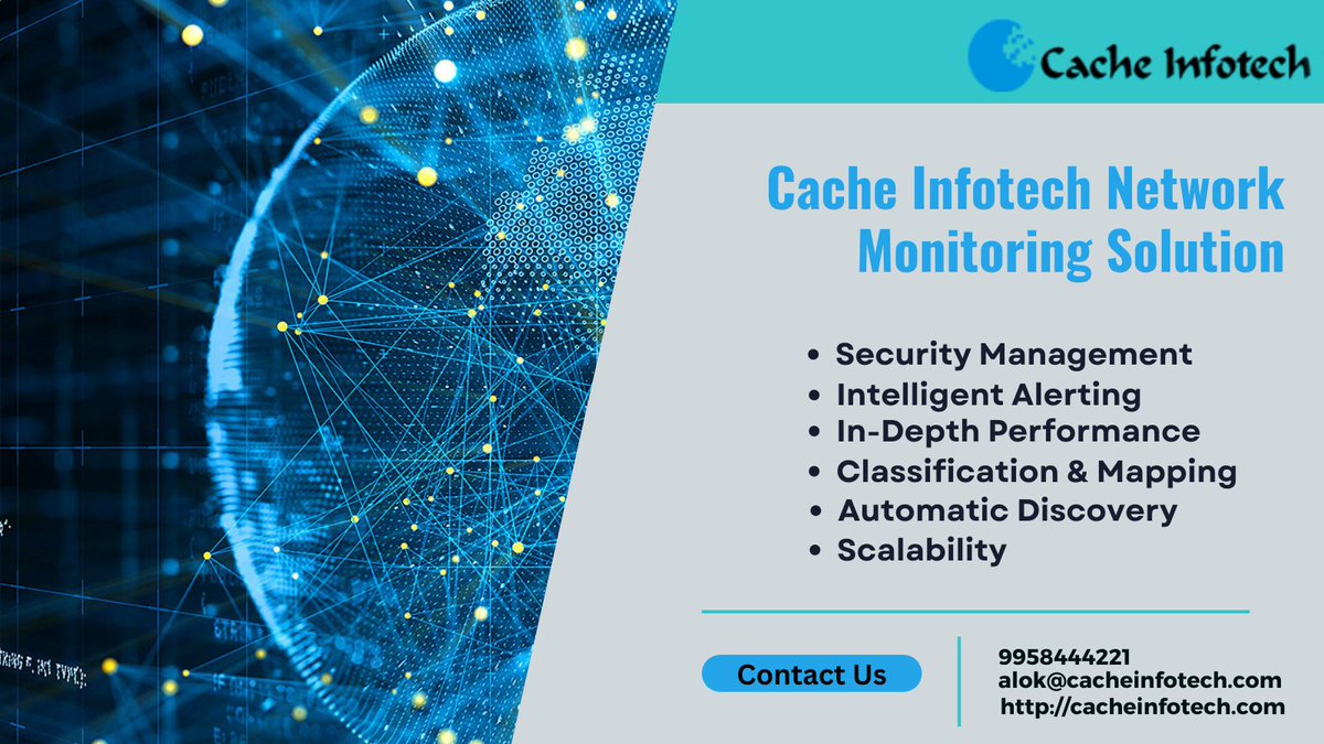 InfotechCache's tweet photo. Cache Infotech #Network #Monitoring #Solution systematically #Detects, #Alerts, #Distinguish, & performs #Repository to classify challenges.
Contact Now with your requirements.
#networksecurity #networkmanagement #networksecurity #neteworkmonitoringsolution #cacheinfotech https://t.co/gG0tNh5LND