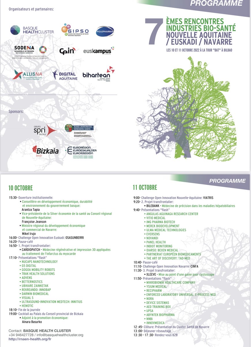 DuboscqPaco's tweet photo. J-20 #Bilbao 10&amp;11 octobre #7RNAEN #Industriels #Chercheurs #Pharma #Biotech #Digital #Santé «7e Rencontres Industries bio-santé @NvelleAquitaine #Euskadi #Navarre» Coorganisées par #BasqueHealthCluster @Sodenavarra @Polepharma @ClusterGIPSO @DigitAqui 
https://t.co/NVVDQiEnGv https://t.co/TuuYXcc4rU