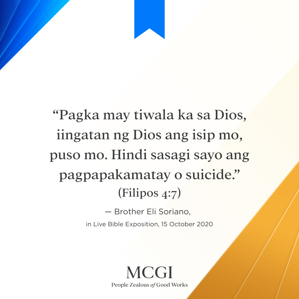 AngDatingDaanTV's tweet photo. "Pagka may tiwala ka sa Dios, iingatan ng Dios ang isip mo, puso mo. Hindi sasagi sayo ang pagpapakamatay o suicide." (Filipos 4:7)

— Brother Eli Soriano, Live Bible Exposition, October 15, 2020

Reading Your Heart
#PureDoctrinesOfChrist https://t.co/1IjnXV7cj5