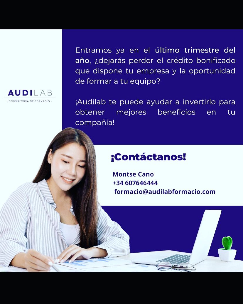 Forma el teu equip aprofitant el crédit bonificat! #fundae #formacio <a href="/AudilabFormaci/">Audilab Formació</a>