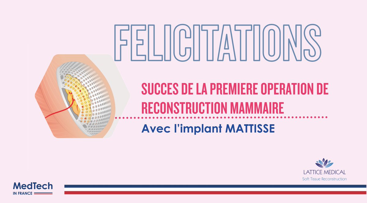 Medtech in France (@medtechinfrance) on Twitter photo 👏 Succès de la première opération de reconstruction mammaire avec l'implant MATTISSE, développé par <a href="/LatticeMedical/">Lattice Medical</a>💪
L'opération a eu lieu en juillet à l’Institute of Clinical Oncology à Tbilissi en Géorgie.
Félicitations à tous ceux qui ont permis cette belle réussite ! 👏 Succès de la première opération de reconstruction mammaire avec l'implant MATTISSE, développé par <a href="/LatticeMedical/">Lattice Medical</a>💪
L'opération a eu lieu en juillet à l’Institute of Clinical Oncology à Tbilissi en Géorgie.
Félicitations à tous ceux qui ont permis cette belle réussite !