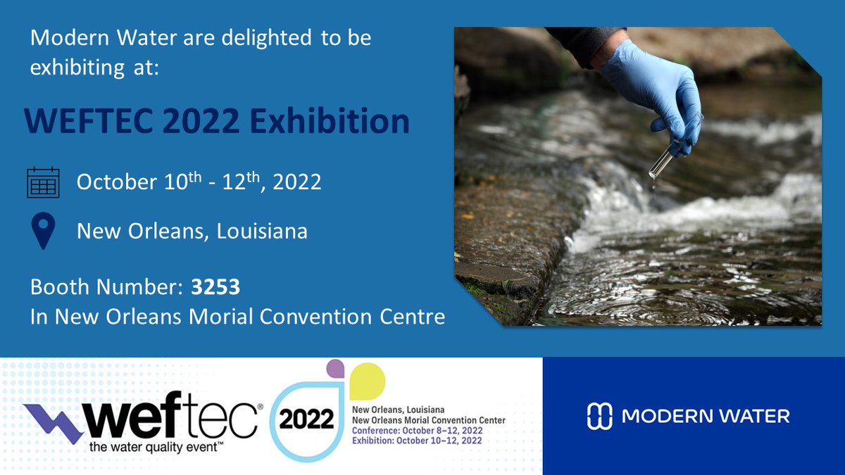 Modern Water is showcasing its latest innovations including its new MicroTrace portable analyzer and our Microtox COVID-19 pathogen detection analyzer at the 95th Annual WEFTEC Technical Exhibition & Conference In New Orleans, Louisiana from October 10-12 , 2022. #WEFTEC #DVRG