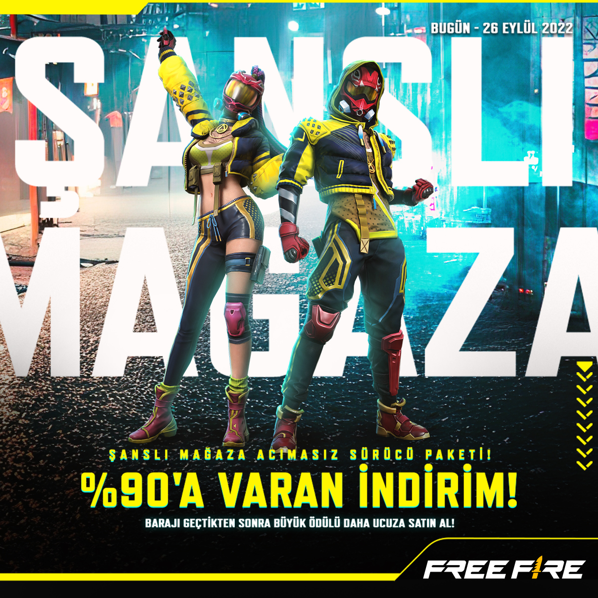 Şanslı mağaza şimdi sizlerle!
✴️%90'a Varan İndirimler✴️

⭐ Büyük Ödül ⭐
Acımasız Sürücü Paketi

💥Şimdi al!
⏳BUGÜN - 26 Eylül 2022

#FreeFire #FreeFireTürkiye 
#ŞanslıMağaza