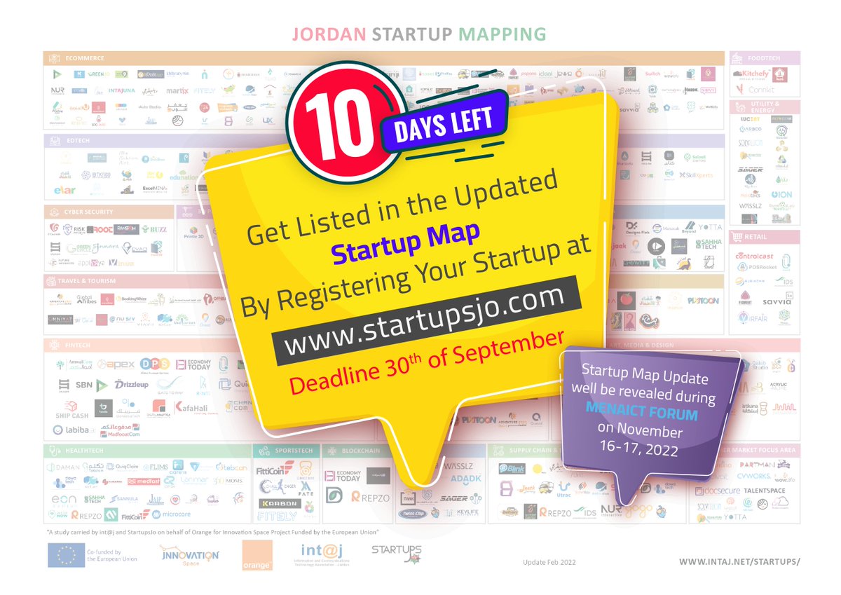 intajICTJO's tweet image. ⏳10 Days Left to get positioned on the next #StartupMap update

If you own a #startup or know #StartupCompany owner,register ur startup today on➡️startupsjo.com/user/register &amp;amp;include your full detailed info to be listed in the #startupmapping update
@startupjo @orangeJo @BIGByOrange