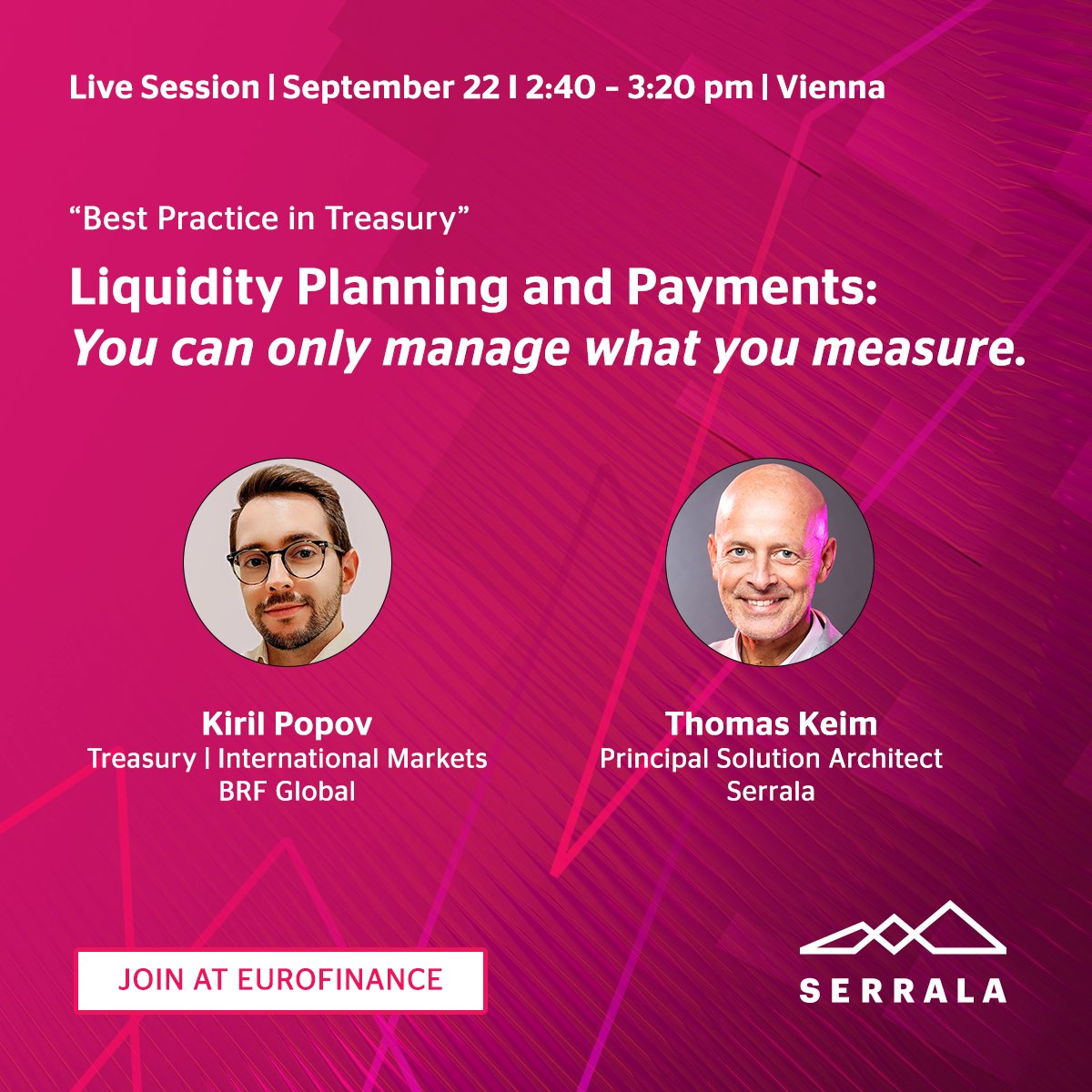 WeAreSerrala's tweet photo. Does your #treasury struggle with liquidity planning 💰? At #EuroFinanceInt, learn how @BRF_Global enhanced its control with the help of intelligent technology. Join our “Best Practice in Treasury” session at 2:30 PM on Sept 22 👉 https://t.co/JjfzJuclLZ #treasurytechnology https://t.co/Iisy3l0WZ8