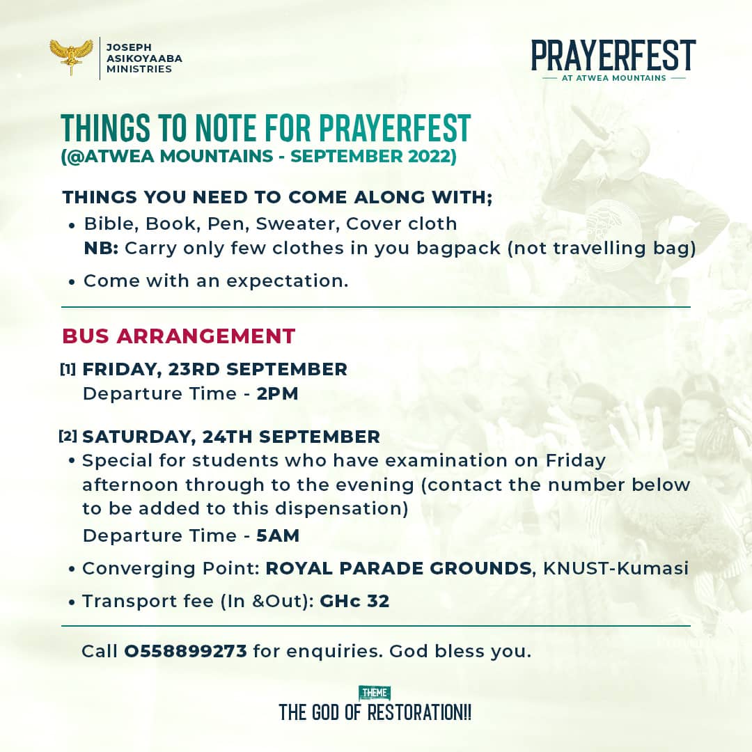 SHEPHERDITES's tweet photo. ✅ | THINGS TO NOTE FOR PRAYERFEST
#PrayerFest2022 2nd Edition Happens On The 23rd - 25th Of September, 2022
Call 0558899273 For More Enquiries
#TLS #Atwea #prayerfest #shepherdites https://t.co/CGrC5qgL0t