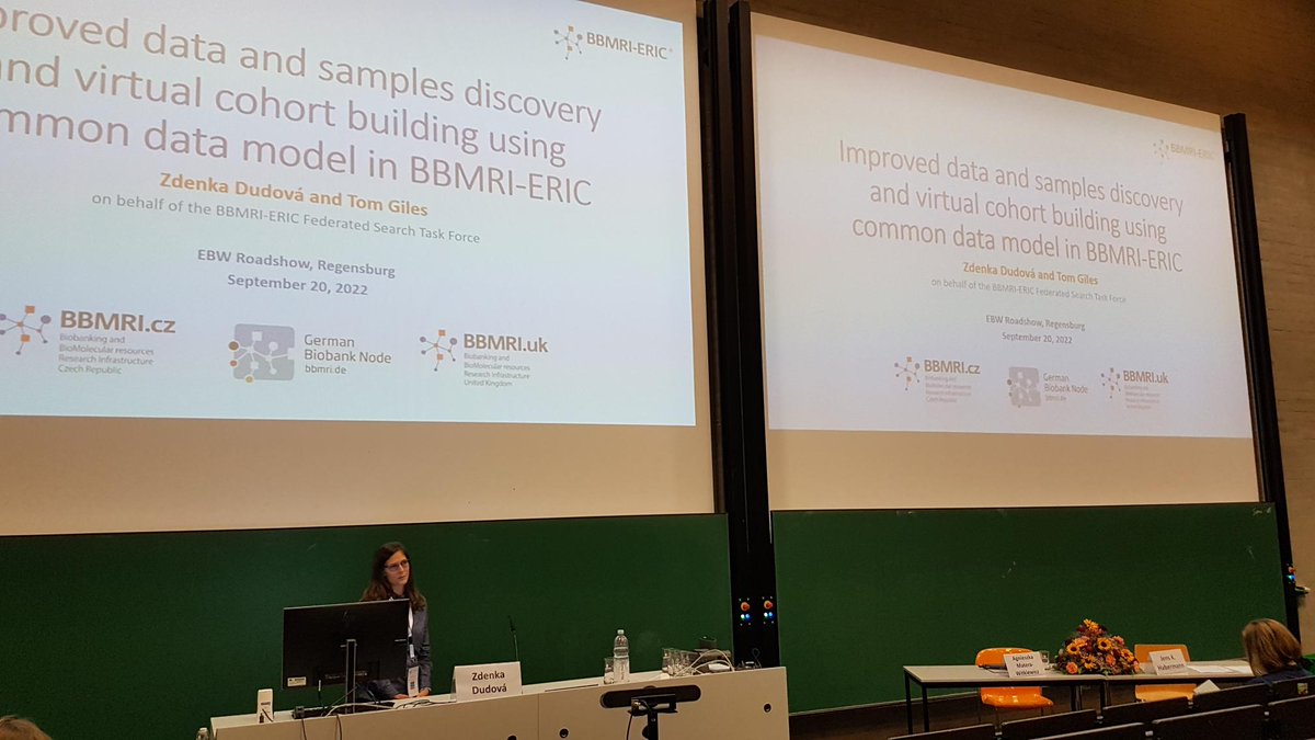 bbmri_de's tweet photo. To find donor/sample data in real-time via federated search, semantic interoperability is necessary, explains our new IT coordinator Zdenka Dudovรก at #EBW22. Therefore it's important to follow the same data model. Zdenka co-chairs the responsible @BBMRIERIC task force #biobank https://t.co/SJhgQhX2si